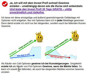 Landingpage für beworbenen Geldanlagedienst